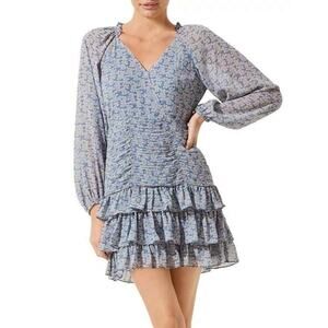 ASTR the Label Blue Floral Tiered Ruffle Mini Dress Women’s Size XL